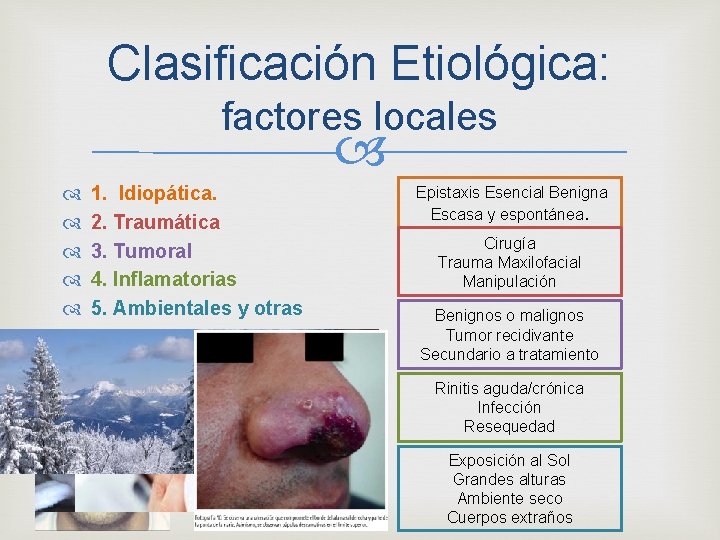 Clasificación Etiológica: factores locales 1. Idiopática. 2. Traumática 3. Tumoral 4. Inflamatorias 5. Ambientales