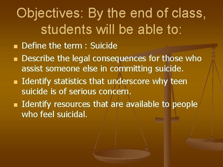 Objectives: By the end of class, students will be able to: n n Define