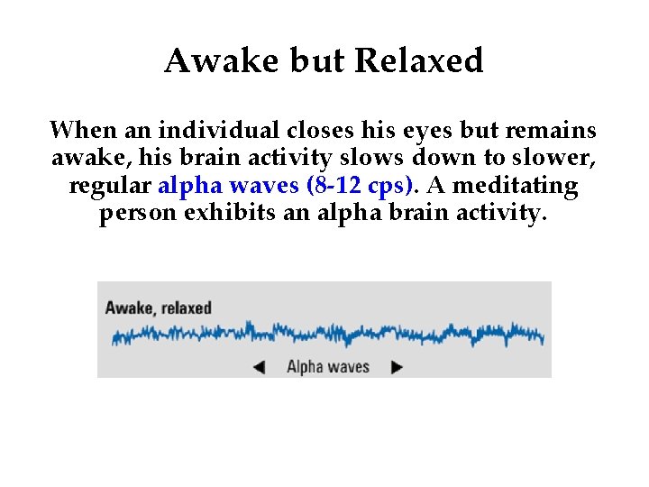 Awake but Relaxed When an individual closes his eyes but remains awake, his brain