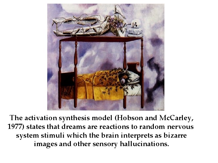 �� The activation synthesis model (Hobson and Mc. Carley, 1977) states that dreams are