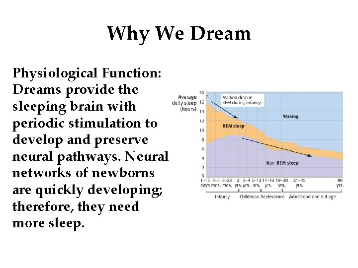 Why We Dream Physiological Function: Dreams provide the sleeping brain with periodic stimulation to