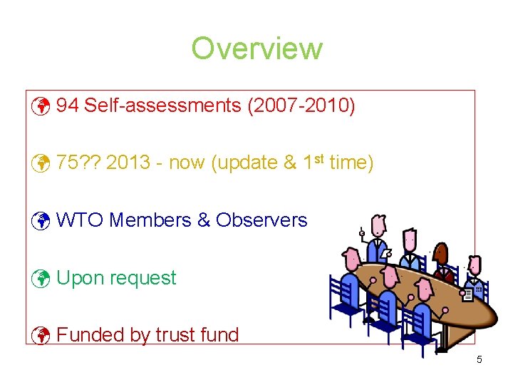 Overview ü 94 Self-assessments (2007 -2010) ü 75? ? 2013 - now (update &