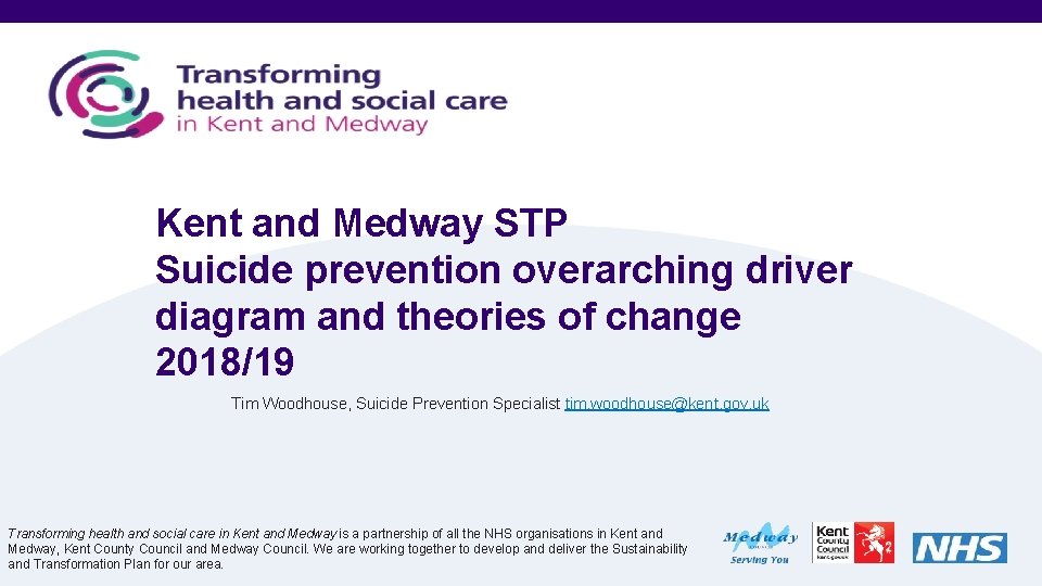 Kent and Medway STP Suicide prevention overarching driver diagram and theories of change 2018/19