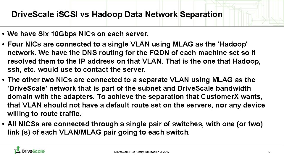 Drive. Scale i. SCSI vs Hadoop Data Network Separation • We have Six 10