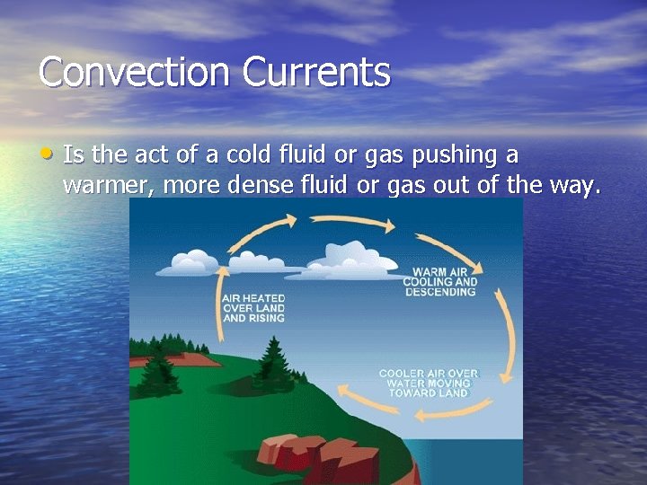 Convection Currents • Is the act of a cold fluid or gas pushing a Convection Currents • Is the act of a cold fluid or gas pushing a