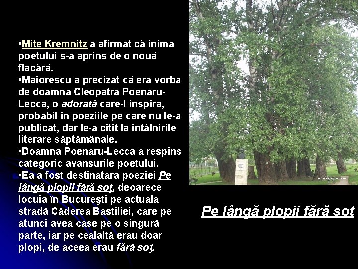  • Mite Kremnitz a afirmat că inima poetului s-a aprins de o nouă