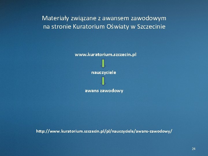 Materiały związane z awansem zawodowym na stronie Kuratorium Oświaty w Szczecinie www. kuratorium. szczecin.