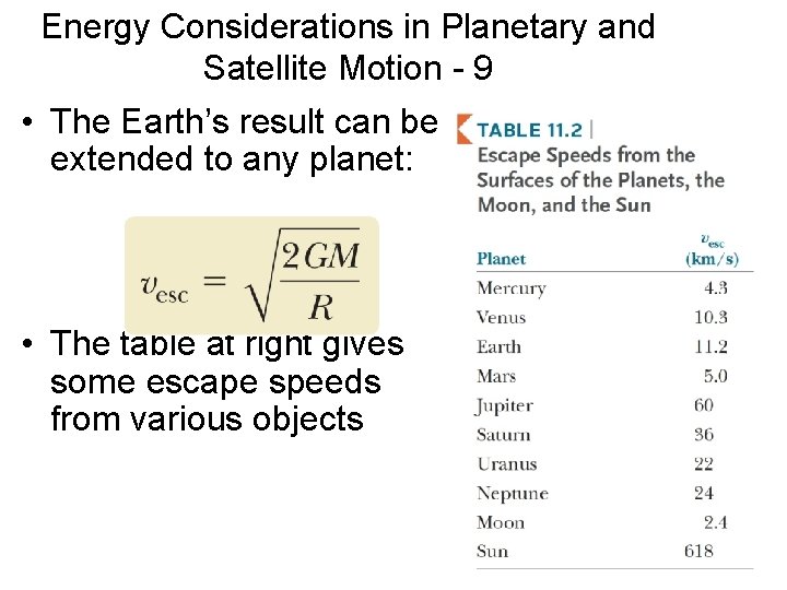 Energy Considerations in Planetary and Satellite Motion - 9 • The Earth’s result can