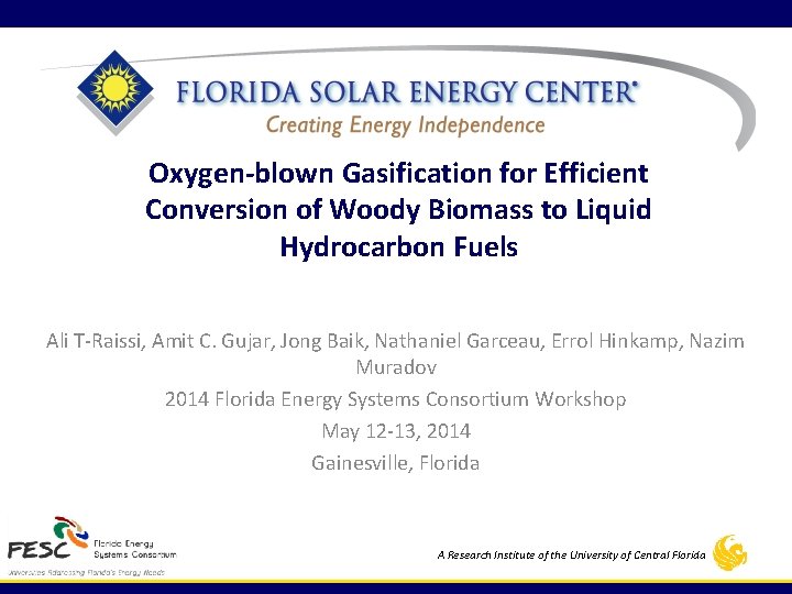 Oxygen-blown Gasification for Efficient Conversion of Woody Biomass to Liquid Hydrocarbon Fuels Ali T-Raissi,