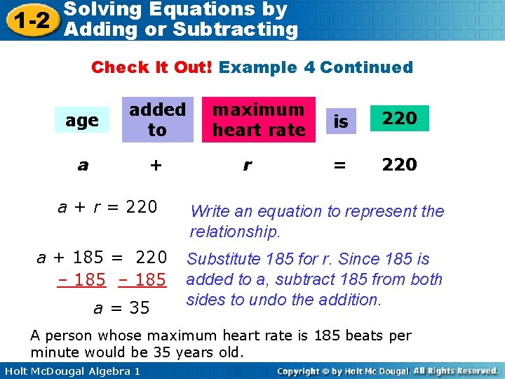 Solving Equations by 1 -2 Adding or Subtracting Check It Out! Example 4 Continued
