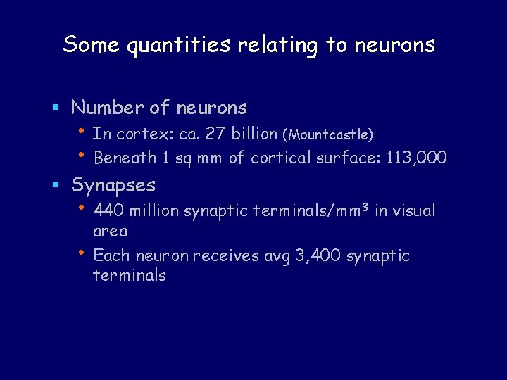 Some quantities relating to neurons § Number of neurons • In cortex: ca. 27