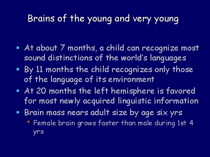 Brains of the young and very young § At about 7 months, a child