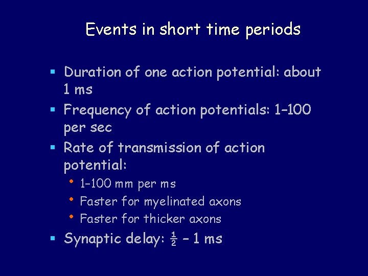 Events in short time periods § Duration of one action potential: about 1 ms