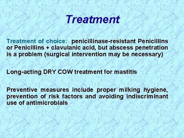 Treatment of choice: penicillinase-resistant Penicillins or Penicillins + clavulanic acid, but abscess penetration is