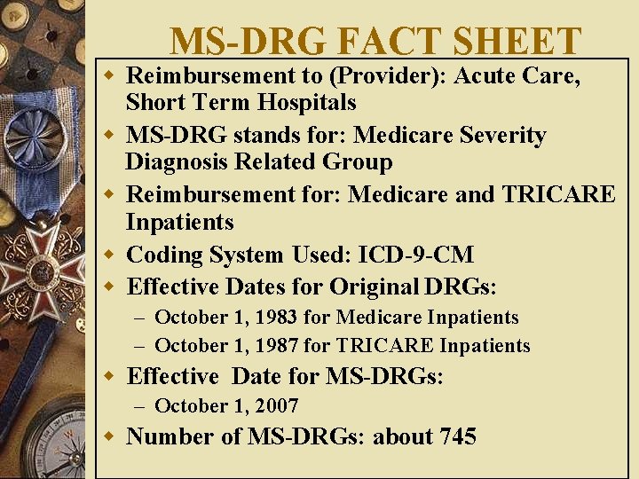 MS-DRG FACT SHEET w Reimbursement to (Provider): Acute Care, Short Term Hospitals w MS-DRG MS-DRG FACT SHEET w Reimbursement to (Provider): Acute Care, Short Term Hospitals w MS-DRG