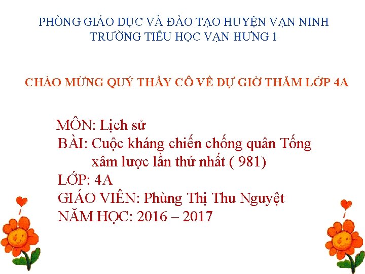 PHÒNG GIÁO DỤC VÀ ĐÀO TẠO HUYỆN VẠN NINH TRƯỜNG TIỂU HỌC VẠN HƯNG