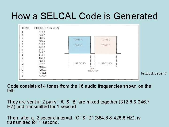 How a SELCAL Code is Generated Textbook page 47 Code consists of 4 tones