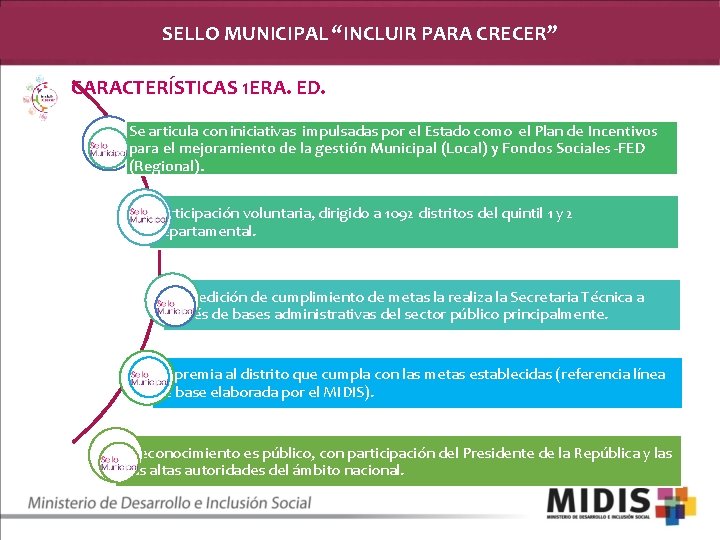 SELLO MUNICIPAL “INCLUIR PARA CRECER” CARACTERÍSTICAS 1 ERA. ED. Se articula con iniciativas impulsadas