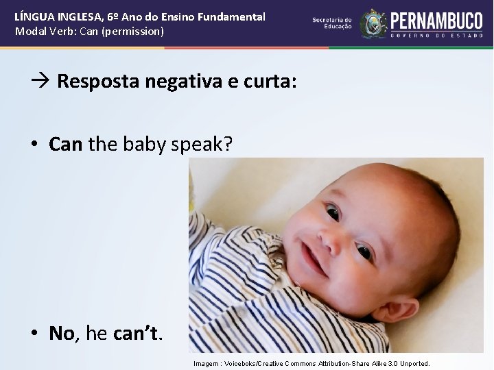 LÍNGUA INGLESA, 6º Ano do Ensino Fundamental Modal Verb: Can (permission) Resposta negativa e