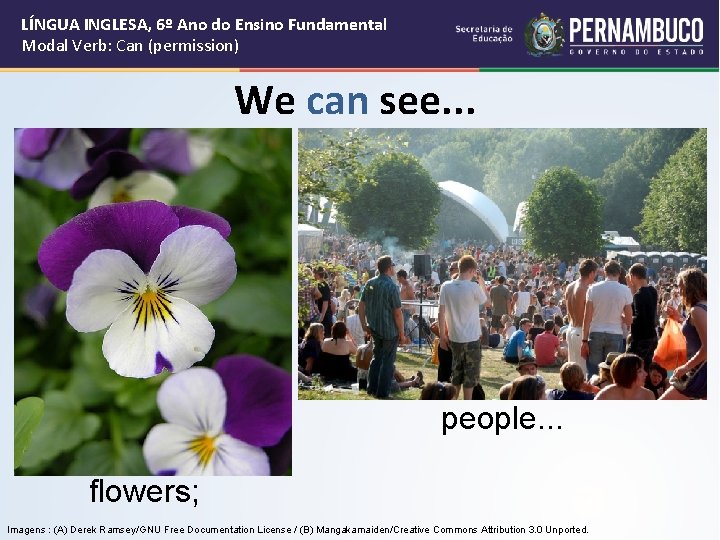 LÍNGUA INGLESA, 6º Ano do Ensino Fundamental Modal Verb: Can (permission) We can see.