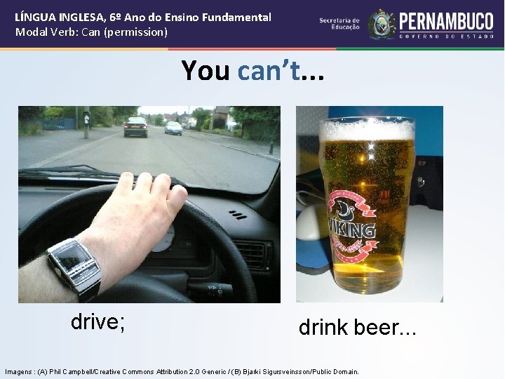 LÍNGUA INGLESA, 6º Ano do Ensino Fundamental Modal Verb: Can (permission) You can’t. .