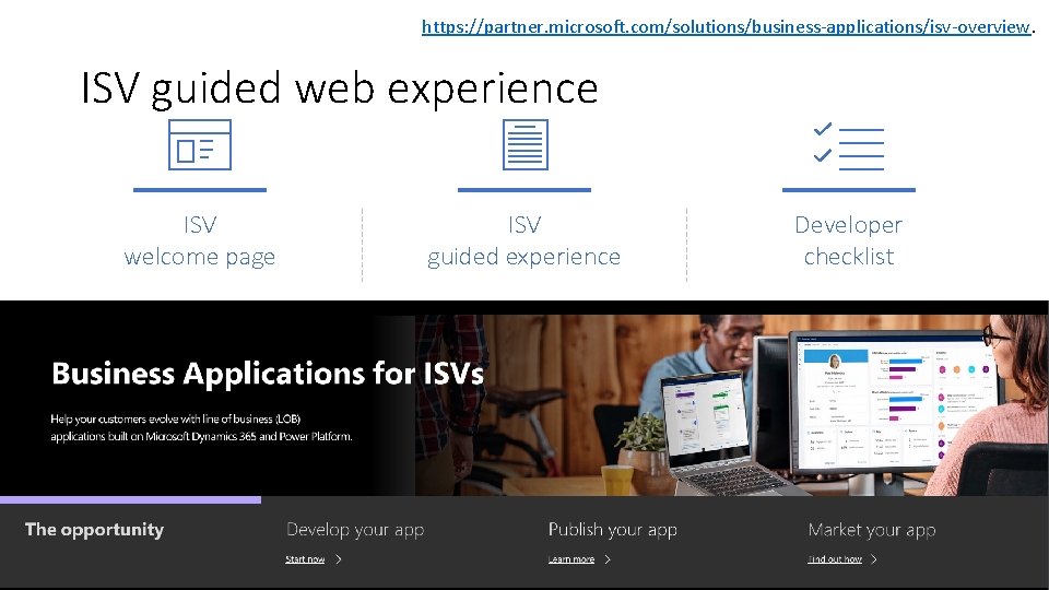 https: //partner. microsoft. com/solutions/business-applications/isv-overview. ISV guided web experience ISV welcome page ISV guided experience