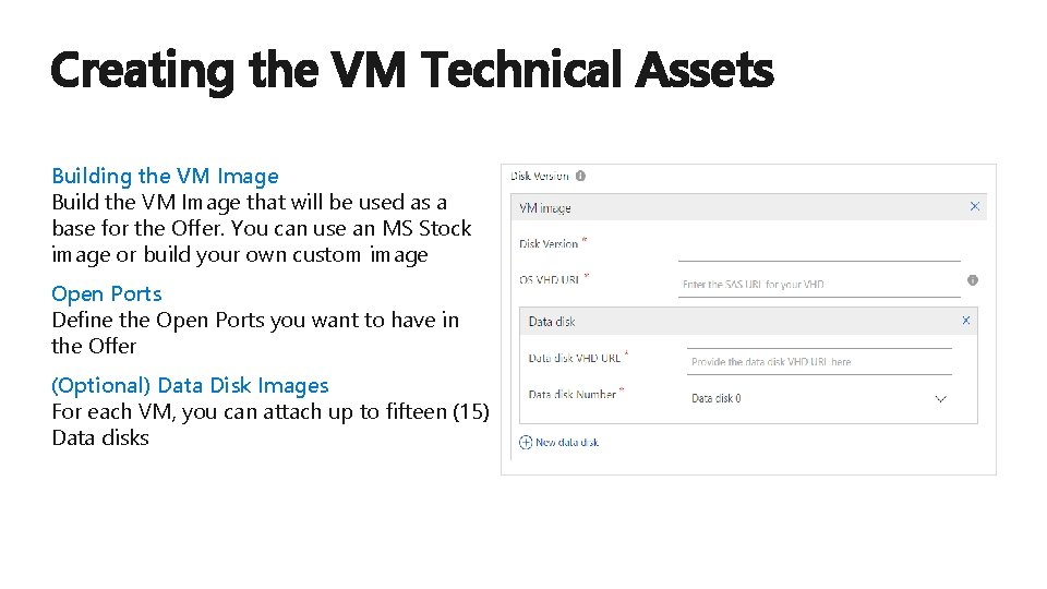 Creating the VM Technical Assets Building the VM Image Build the VM Image that