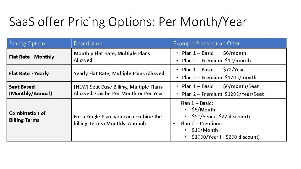 Saa. S offer Pricing Options: Per Month/Year Pricing Option Description Flat Rate - Monthly