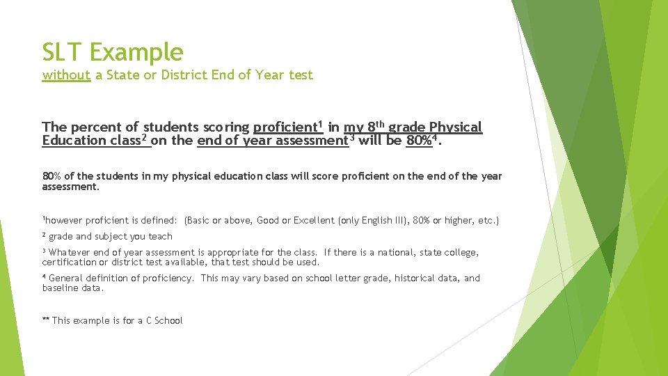 SLT Example without a State or District End of Year test The percent of