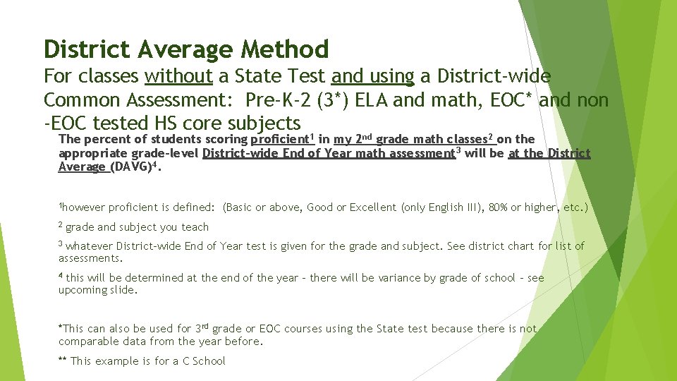 District Average Method For classes without a State Test and using a District-wide Common