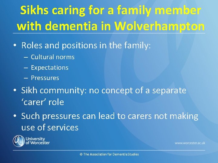 Sikhs caring for a family member with dementia in Wolverhampton • Roles and positions