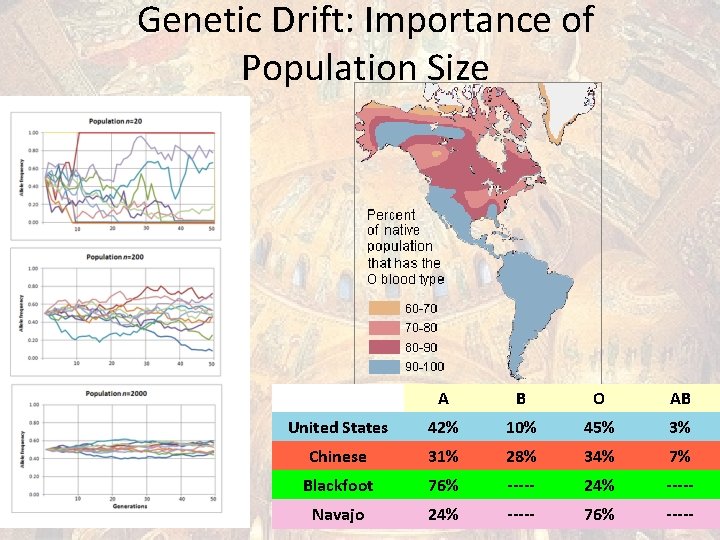 Genetic Drift: Importance of Population Size A B O AB United States 42% 10%