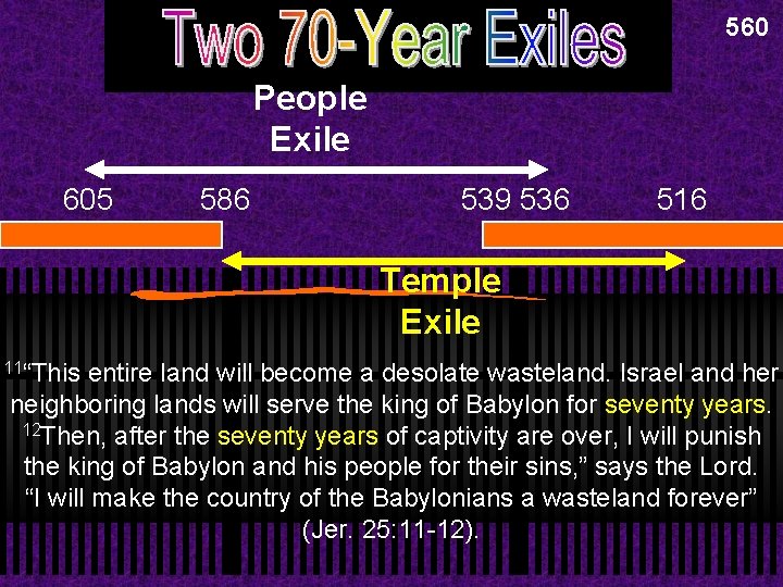 560 Two 70 -Year Exiles People Exile 605 586 539 536 516 Temple Exile