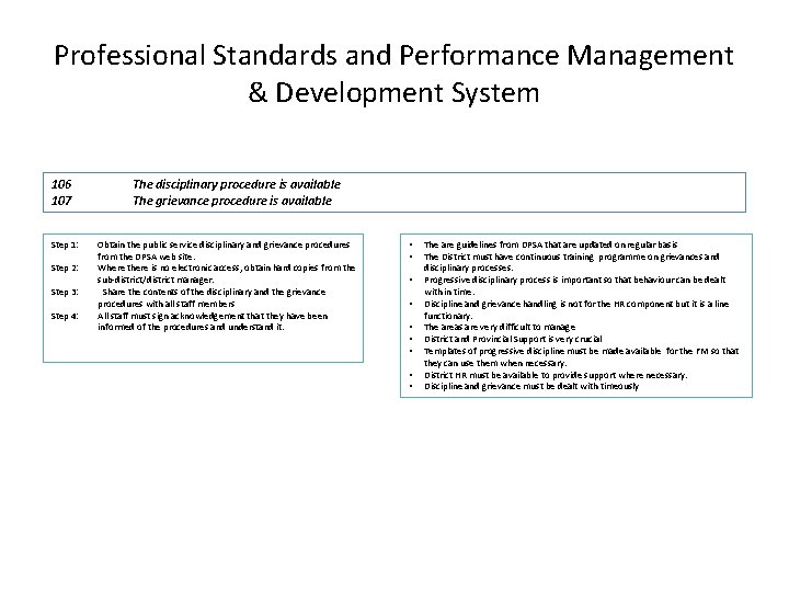 Professional Standards and Performance Management & Development System 106 107 Step 1: Step 2: