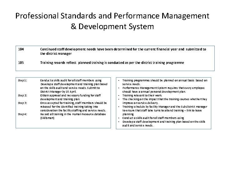 Professional Standards and Performance Management & Development System 104 Continued staff development needs have Professional Standards and Performance Management & Development System 104 Continued staff development needs have