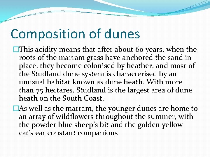 Composition of dunes �This acidity means that after about 60 years, when the roots