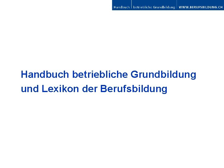 Handbuch betriebliche Grundbildung und Lexikon der Berufsbildung 