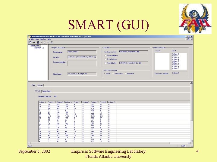 SMART (GUI) September 6, 2002 Empirical Software Engineering Laboratory Florida Atlantic Univeristy 4 