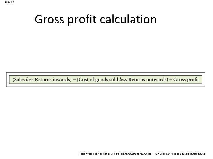 Slide 9. 6 Gross profit calculation Frank Wood and Alan Sangster , Frank Wood’s