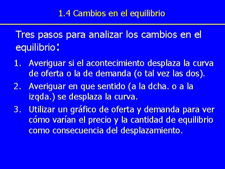 1. 4 Cambios en el equilibrio Tres pasos para analizar los cambios en el 1. 4 Cambios en el equilibrio Tres pasos para analizar los cambios en el