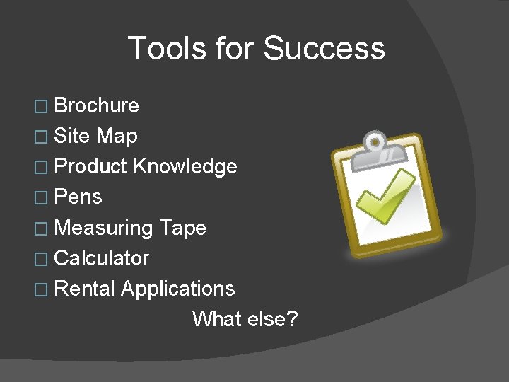 Tools for Success � Brochure � Site Map � Product Knowledge � Pens �