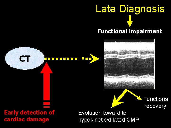 Late Diagnosis Functional impairment CT Early detection of cardiac damage Functional recovery Evolution toward