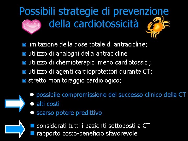 Possibili strategie di prevenzione della cardiotossicità ◙ ◙ ◙ limitazione della dose totale di