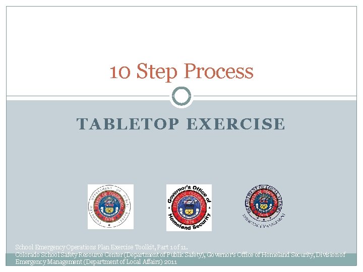 10 Step Process TABLETOP EXERCISE School Emergency Operations Plan Exercise Toolkit, Part 1 of