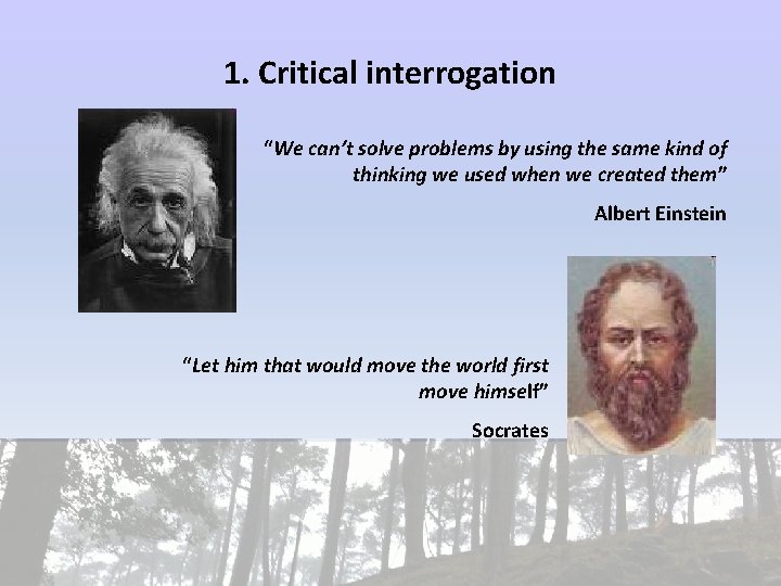 1. Critical interrogation “We can’t solve problems by using the same kind of thinking