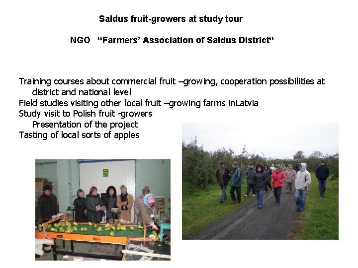 Saldus fruit-growers at study tour NGO “Farmers’ Association of Saldus District“ Training courses about