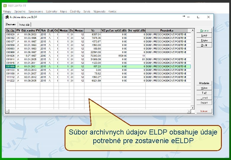 Súbor archívnych údajov ELDP obsahuje údaje potrebné pre zostavenie e. ELDP 