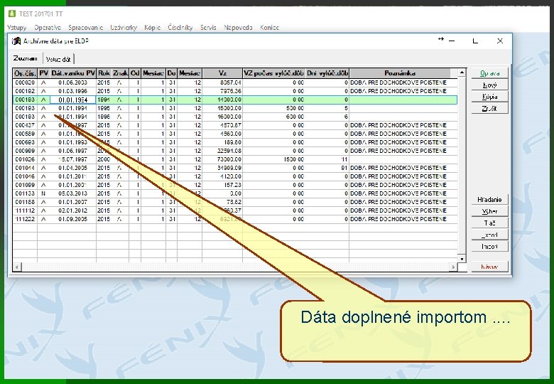 Dáta doplnené importom. . 