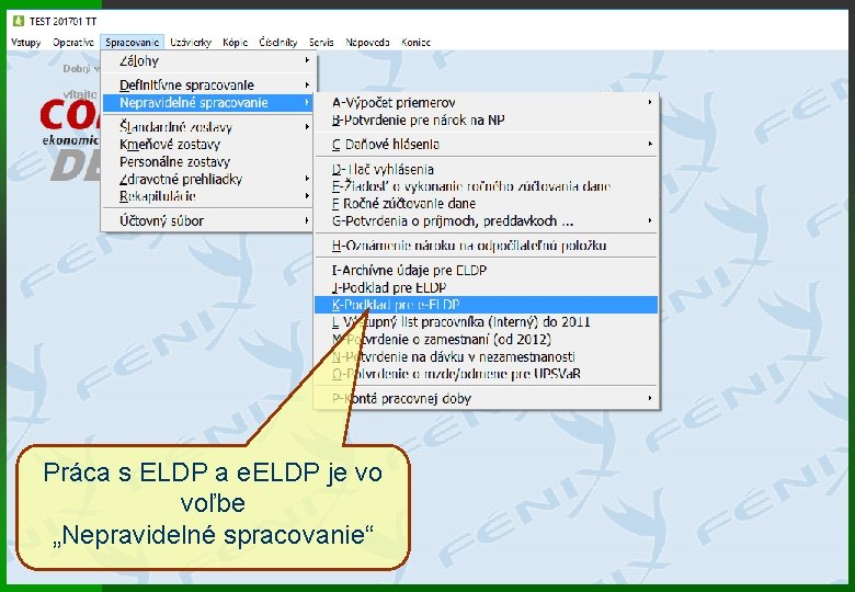 Práca s ELDP a e. ELDP je vo voľbe „Nepravidelné spracovanie“ 