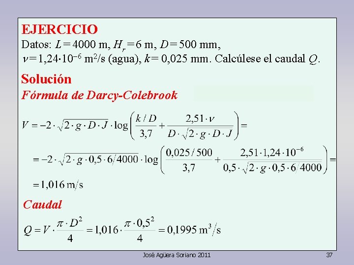 EJERCICIO Datos: L = 4000 m, Hr = 6 m, D = 500 mm, EJERCICIO Datos: L = 4000 m, Hr = 6 m, D = 500 mm,